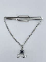 Tie Clip bar Miners Pick Axe & Shovel pave set Spinel silver tone