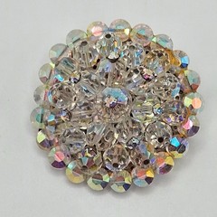 VINTAGE Iridescent Aurora Borealis Crystal Domed Round Cluster Brooch Pin