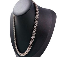 Rhinestone Leaf Link Necklace Women Silver Tone Elegant Vintage Style Jewelry