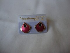 VINTAGE 1970s SAMUEL HUANG DESIGNER CLOISONNE RETRO MOD BLACK & RED STUD EARRING