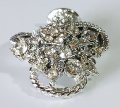 Vintage Bright Silver-tone Flower Basket Brooch w/ Sparkling White Rhinestones