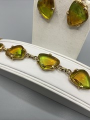 Designer SIGNED Vintage Judy Lee Crystal Bracelet & Clip On Earrings Set