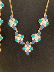 Vtg Avon JJH Blue Green Cabochon Clear Rhinestone Necklace Bracelet Earrings Set