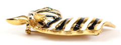 VTG Zebra Head Brooch Pin Gold Tone Black White Enamel Statement Jewelry Africa