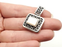 Vintage Sterling Silver Mother of Pearl Filigree Hinged Square Rectangle Pendant