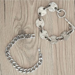 Vintage Monet Silver Tone Chain Bracelet (19cm) & Biche de Bere Brutalist (20cm)
