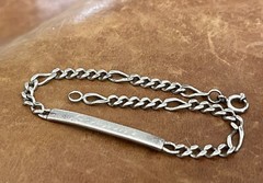 Vintage Sterling 925 Engraved Name”Renato 13-2-45” Figaro Chain Bracelet 8.5” In