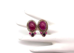 MARKED/SIGNED MADE IN AUSTRIA RICH RED RHINESTONE VINTAGE CLIP ON EARRINGS NICE!