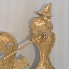 Vintage AJC Croquette Brooch Gold Tone Enamel Halloween Witch Broomstick Ghost