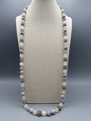 Vintage Multicolor Quartz Rose Jade Amethyst 10mm Bead Knotted Necklace 35”