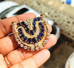 4Ct Oval Cut Lab Created Blue Sapphire Brooch Pin 14K Yellow Gold Plated Silver