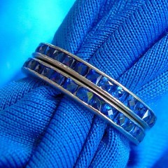 Original Antique SAPPHIRE Carre cut Band Deco PLATINUM Eternity Anniversary Ring