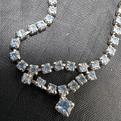 Vtg Blue Rhinestone Choker 14″ Necklace Dainty Silver Tone Party Jewelry Glame