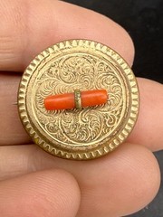 Vintage Victorian Engraved Brooch Pin Gold Filled Coral Branch Gold Tone