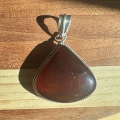 VTG Artisan Pendant 1.875 Inch Carnelian Agate Red Orange Gem 925 Sterling 12.6g