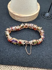 Gold Over Sterling Silver Multi Color Stones 7” bracelet & Earring Set