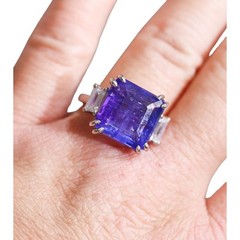 Estate 10.5ct Tanzanite Diamond Baguette Engagement Ring Platinum