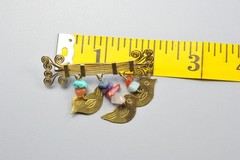 Vintage Brooch studio Bird dangle agate chip boho Birder birds T5