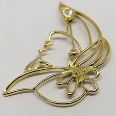 Vintage Gold-Tone Lady Profile In Hat Rhinestone Brooch Pin Signed Tona