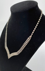 Antique Art Deco Silver Tone Multi Layer Rhinestone Collar Statement Necklace
