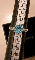 Petite 14k Solid White Gold Natural Blue Topaz and Diamond Ring Size 5