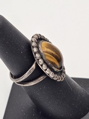 Vintage Sterling Silver Ring W/ Tiger’s Eye Cabochon Size 7.25, Signed JMS, H17