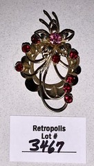 Red Pink Rhinestone Brooch Pin Vintage