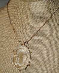 Vintage Large Faceted Glass Intaglio Cameo Pendant Necklace Victorian Revival