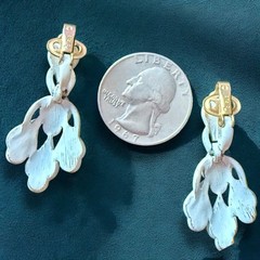 Trifari White Enamel Dangle Earrings Clip On 1960s Teardrop Mod Vintage