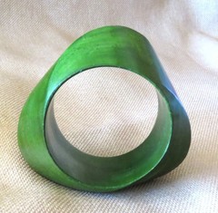 Vintage Green Bangle Wood Chunky Sculptural Asymmetrical Designer Bracelet