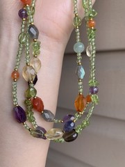 NEW vtg three strand peridot beaded gemstone statement necklace & bracelet Set