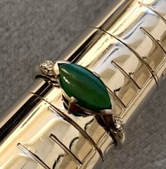 Art Deco JADE & DIAMOND RING, 14K White Gold – c1920, Green Jade Ring (5F141)