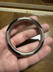 Vintage Sterling Asian Export Onyx Bangle Bracelet 2.25” Internal Diameter
