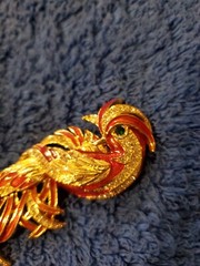 Beautiful Vintage Feather Cluster Red/ Gold and Rhinestones Gorgeous