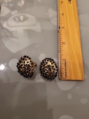 Vintage Handmade Studded Pins Beads Sequins Black/GoldOrnate Clip-On EarringsK49