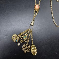 Etruscan Revival Charm Necklace Watch Fob Gold Tone Cameo Goldette Style