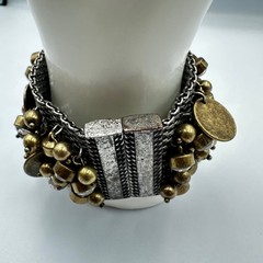 Chunky Antique Gold & Gunmetal Charm Cuff – Multi-Chain Statement Bracelet