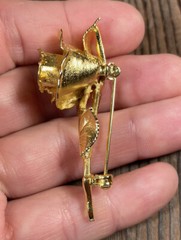 Vintage Gold Tone Rose Shaped Plated Brooch Pin Rhinestone Center Pronged 2”