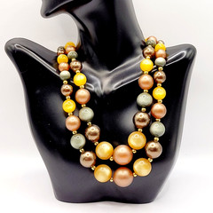 Autumn Colors Moonglow Lucite Bead Graduated Double Strand Vintage MCM Necklace