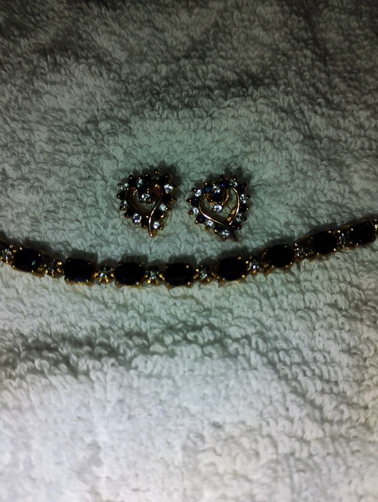 Sparkling Sapphire And Diamond Tennis Bracelet & Earrings Sterling Silver