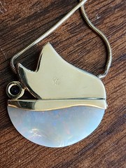 Vintage 9ct Opal 14k Yellow Gold Pendant With Diamond & Tanzanite Accents
