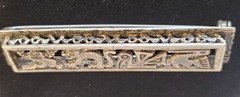 Vintage 925 Sterling Silver 10K Gold Mayan Aztec Figural Bar Brooch Pin 6 Grams