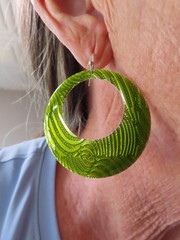 Vintage Contemporary Silver Tone Green Enamel Dangle Pierced Earrings
