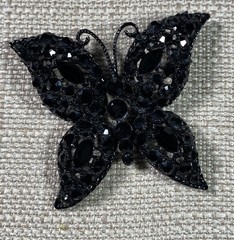 Butterfly Brooch Black Glass Stones