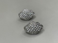 Vintage Clear Crystals Rhinestones SilverTone Clip On Earrings 1” Glam