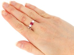 Antique 0.60Ct Burmese Ruby and 0.66Ct Diamond Platinum Trilogy Ring Circa 1915