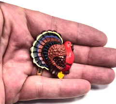 Vintage 1980’s Hallmark Cards Autumn Fall – Thanksgiving Tom Turkey Pin / Brooch