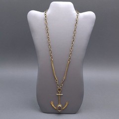 Vintage Brass Anchor Pendant Necklace Brutalist Glass Cabochon Statement Piece