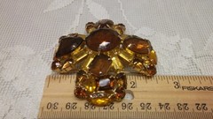 Vintage Amber Brown Topaz & Rhinestone Domed Flower Brooch Eisenberg ?