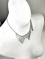 Vintage Fringe Tassel Necklace Black Gunmetal Flapper Era Glamorous